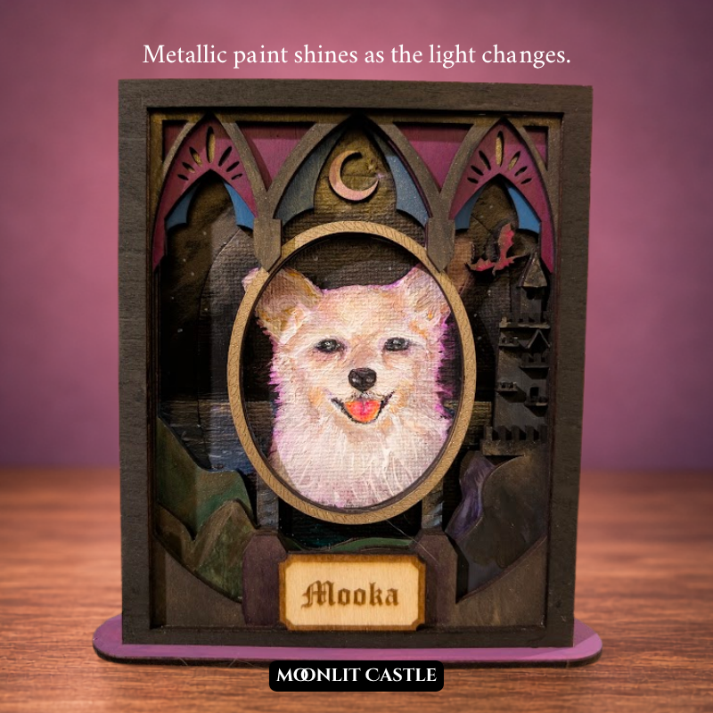 Moonlit Castle layered wooden pet portrait